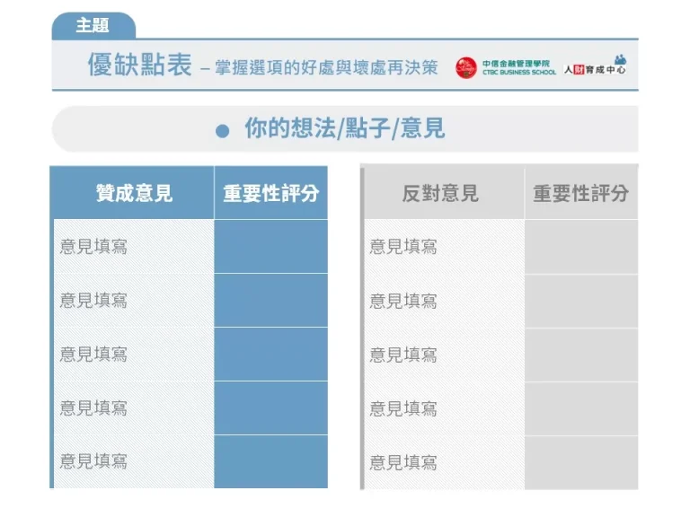 優缺點表 藍灰表格 企業用板