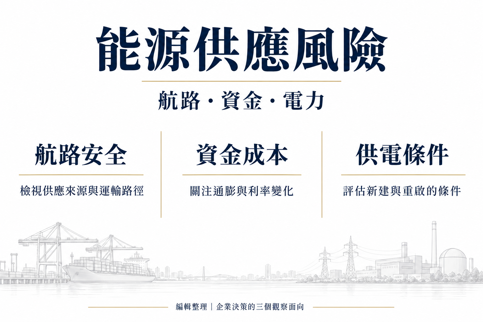 能源供應風險的三個企業觀察面向:航路安全、資金成本與供電條件